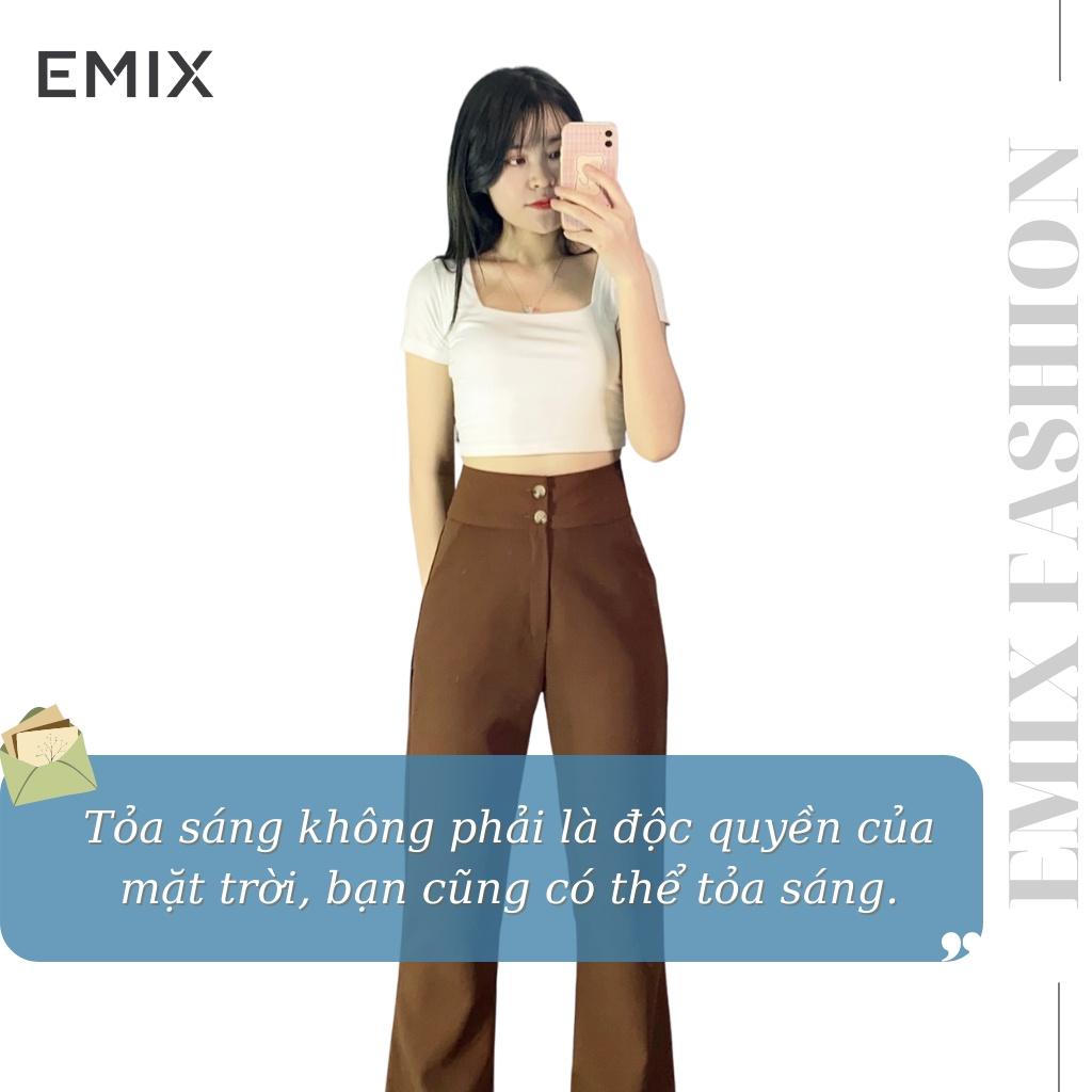 Quần tây nữ ống loe 2 khuy lưng cao EMIX (2 màu), cạp 2 biên 7cm, suông và loe phần dưới, chất tuyết mưa mềm mịn