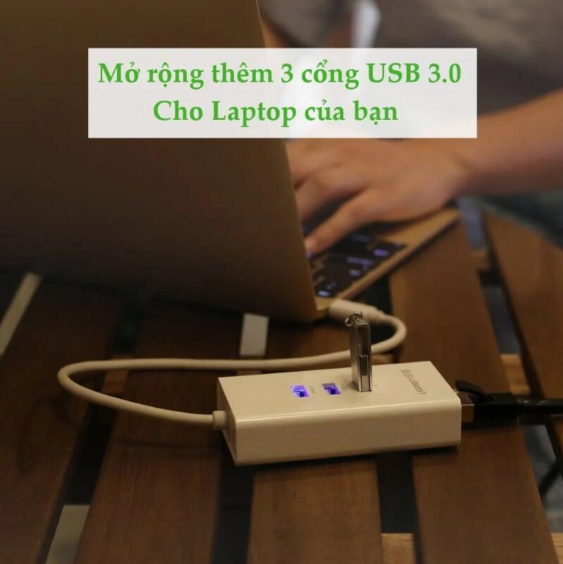 Ugreen UG20259CR102TK 50CM màu Trắng HUB chuyển đổi USB 2.0 sang 3 USB 2.0 + LAN tốc độ 100Mbps - HÀNG CHÍNH HÃNG