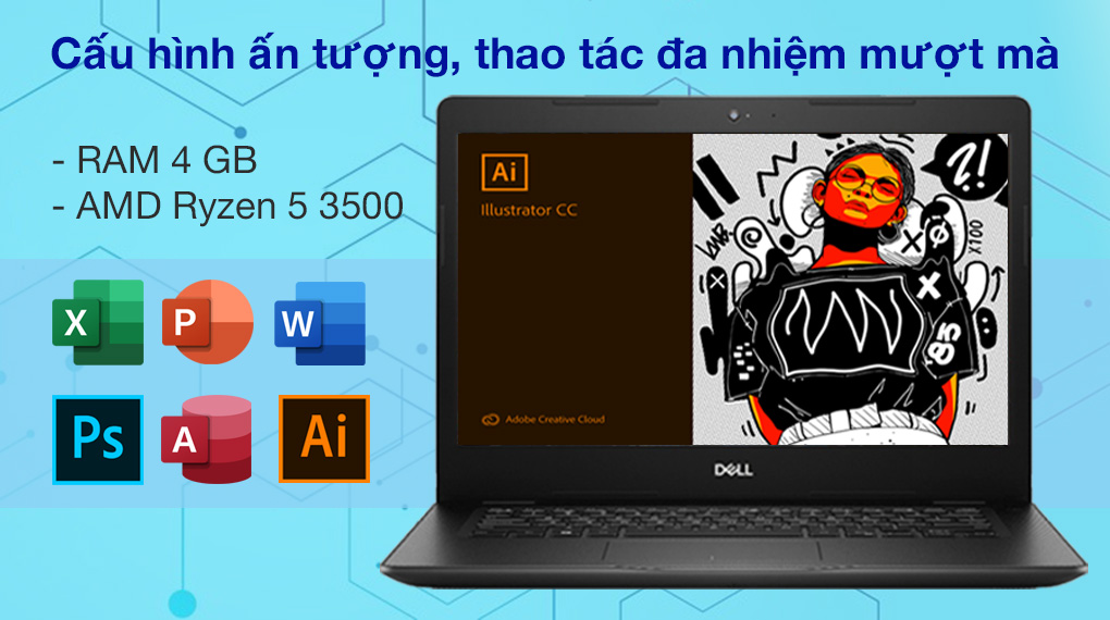 Laptop Dell Vostro 3405 V4R53500U001W (AMD R5-3500U/ 4GB/ 256GB PCIE/ 14 FHD/ Win10) - Hàng Chính Hãng