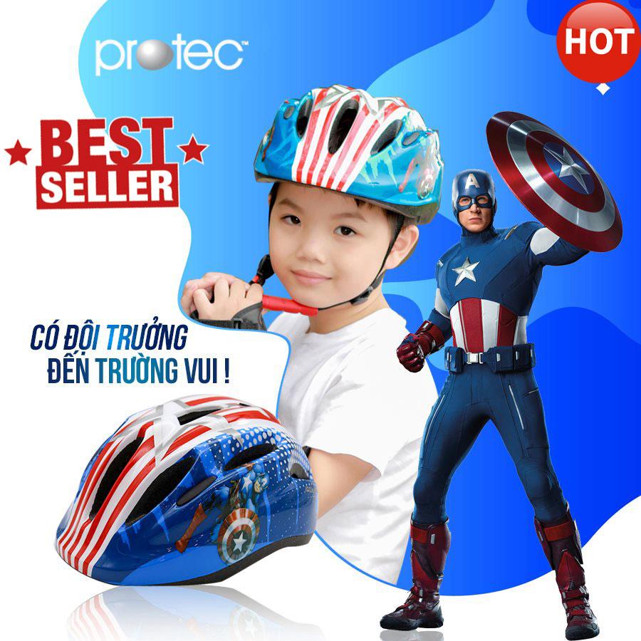 Nón bảo hiểm xe đạp trẻ em Protec SMILE cho bé trai từ 1-12 tuổi, họa tiết mạnh mẽ, năng động, có đèn hậu an toàn- Hàng chính hãng