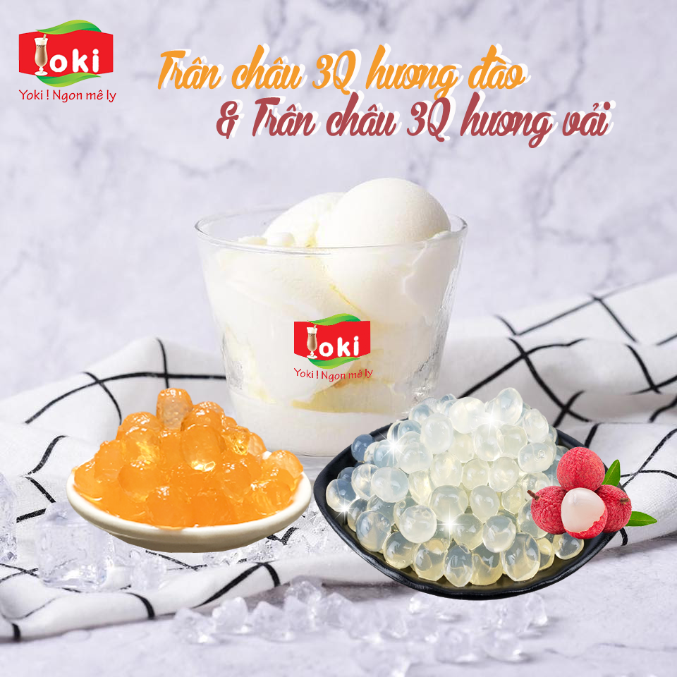 Combo Trân châu 3Q hương vải Yoki và Trân châu 3Q hương đào Yoki