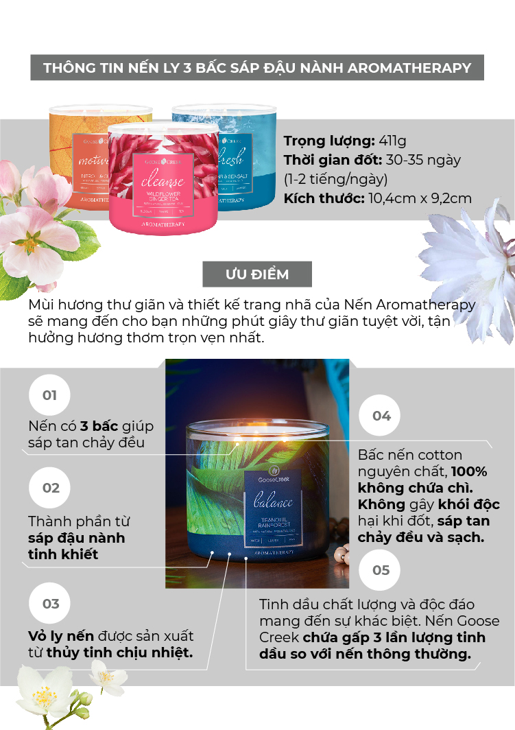 Nến ly 3 bấc Aromatherapy Goose Creek - Citrus & Basil