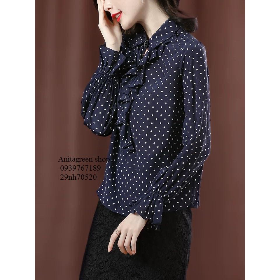 TK70520-SƠ MI NỮ CHẤM BI VIỀN BÈO S-6XL