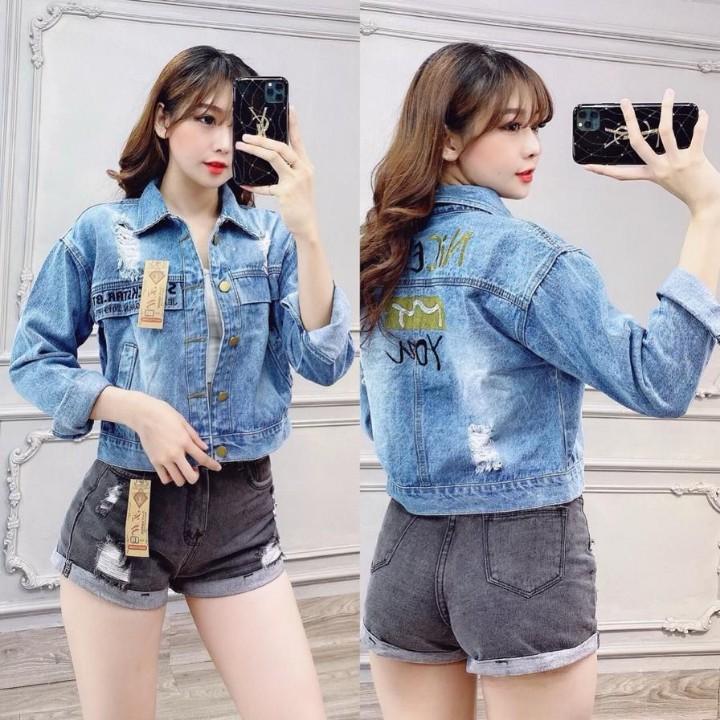 Áo khoát jean Thêu Chữ Nice To You siêu hot rất hot-A3131 - Xanh đậm
