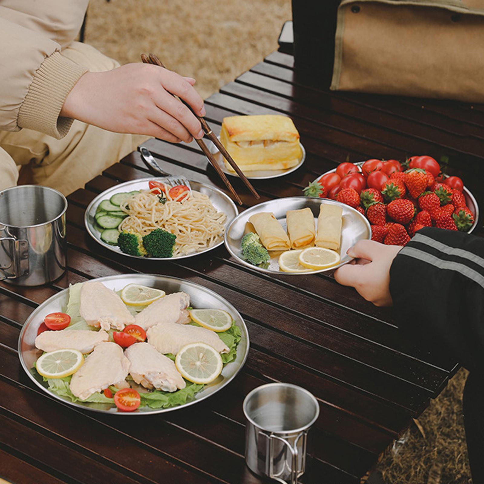 5Pcs Stainless Steel Dinner Plate Metal Round Dish Serving for Picnic