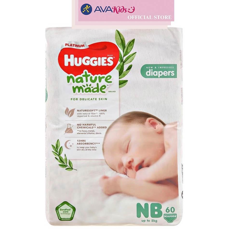 Tã dán Huggies Platinum nature made siêu cao cấp size NB 60 miếng (Dưới 5 kg)