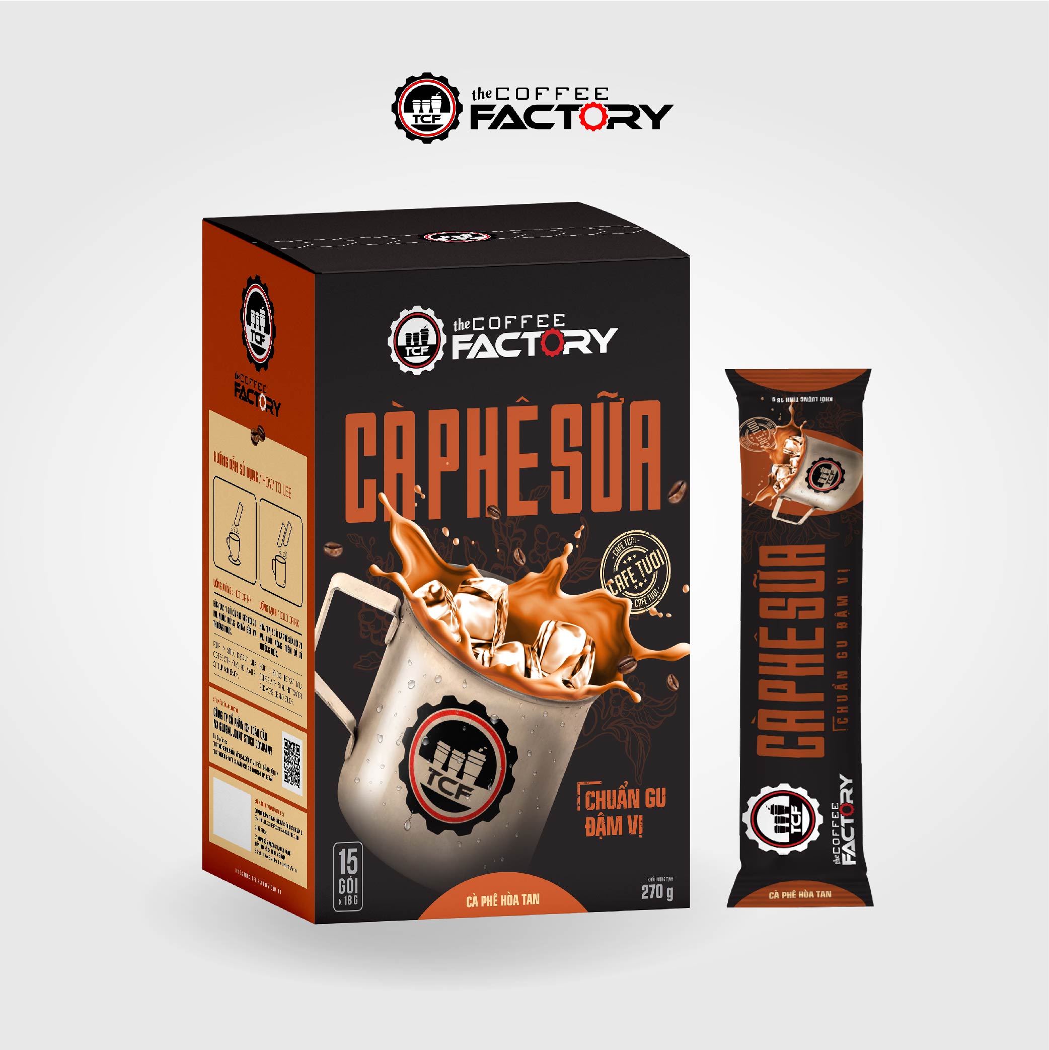 Thùng 24 hộp cà phê sữa hòa tan The Coffee Factory (Hộp 15 gói x 18g)