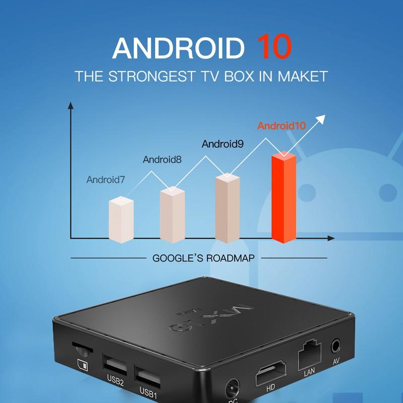 Android TV Box Ram 2G, bộ nhớ 16G, Android 10.0, xem video 4K, hỗ trợ giọng nói, xem nhiều kênh truyền hình MX10MINI