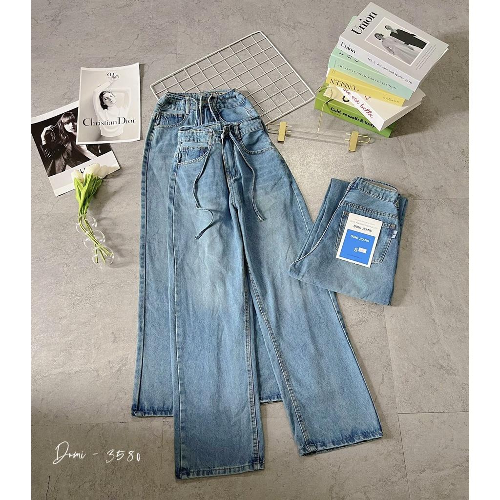 Quần baggy jean nữ ống rộng lưng cao cột dây , quần jean ống rộng kiểu dáng trẻ trung, form đẹp ulzzang nữ