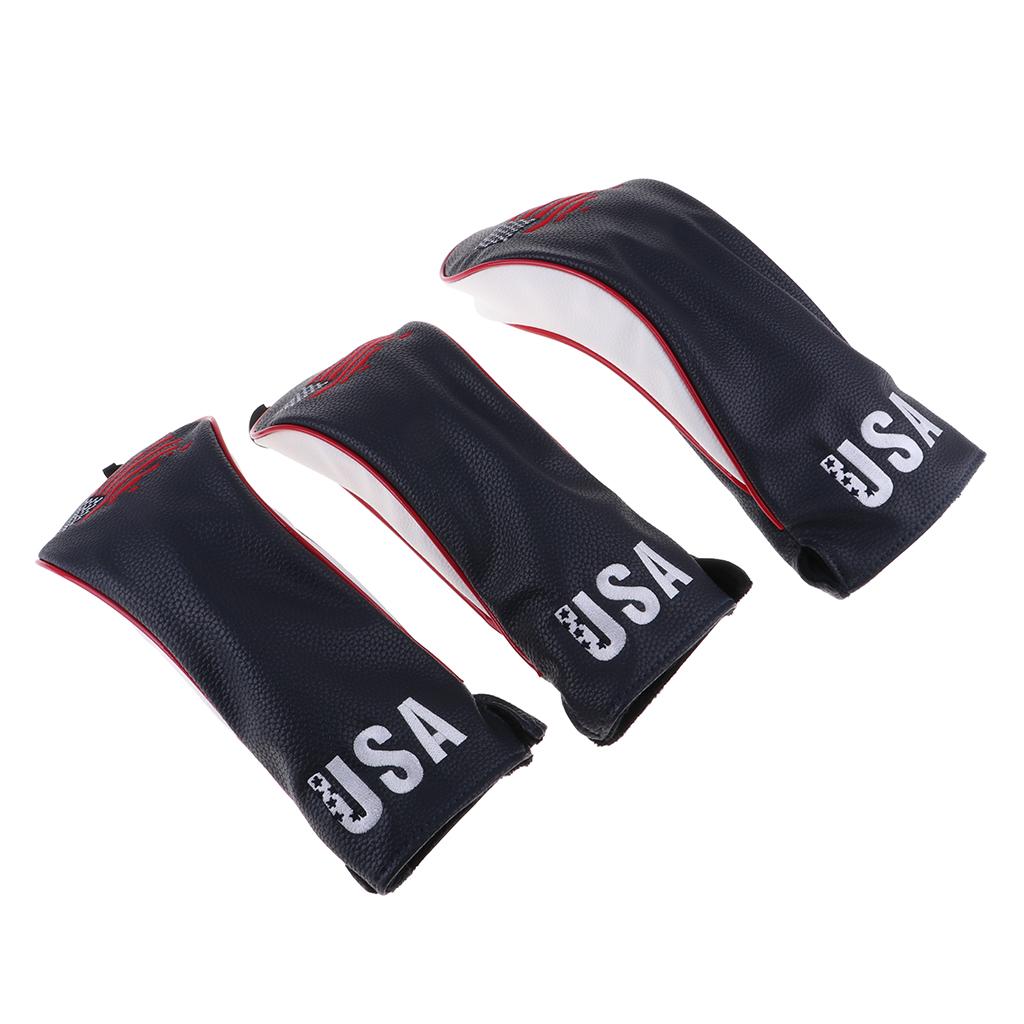 3 Pieces Sports Golf Club Headcover 460cc Driver Wood Head Cover No. 1 3 5