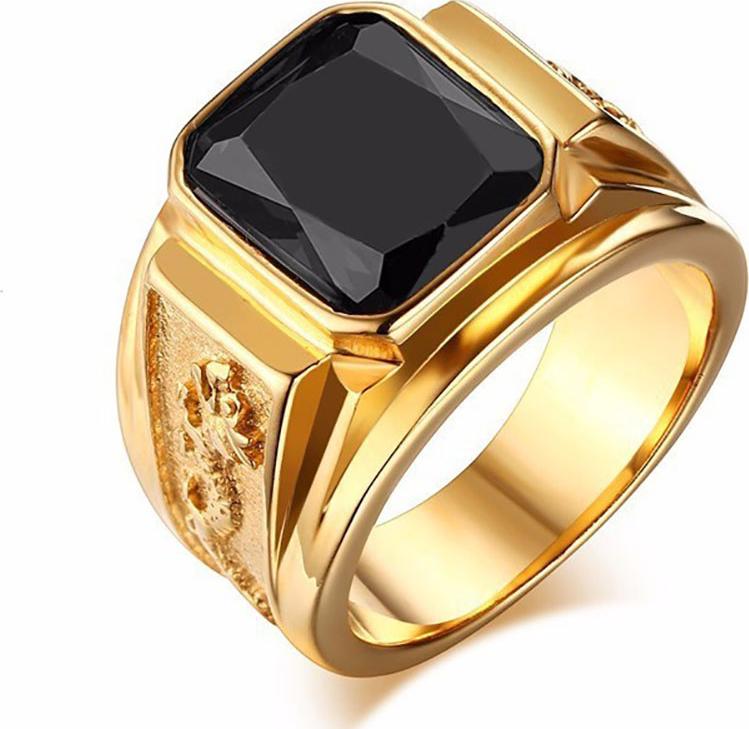 Nhẫn nam mạ vàng 24k rồng vàng mặt đá đỏ N2