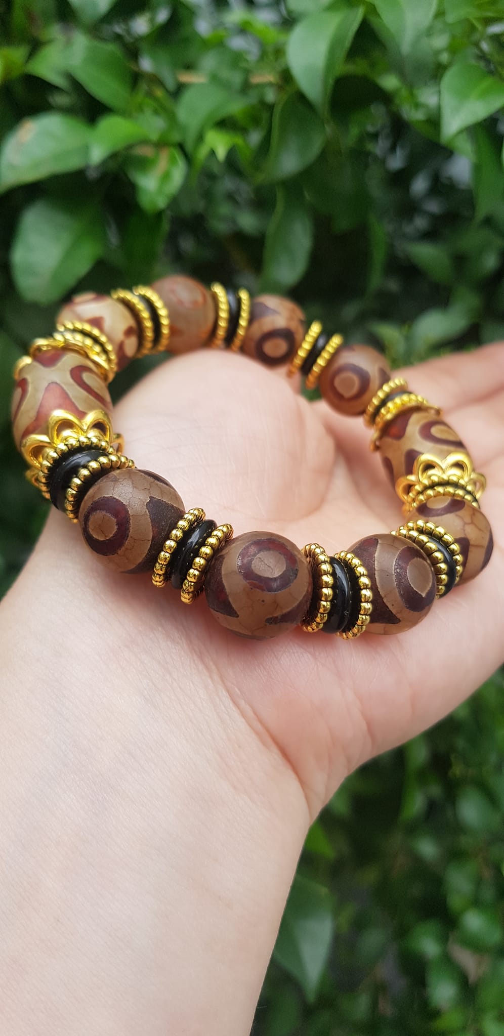 ️Vòng tay nam mã não tây tạng nâu 3 mắt kiểu Size vòng 14mm đẹp Ý nghĩa mang năng lượng tích cực may mắn cát tường cho gia chủ ạ