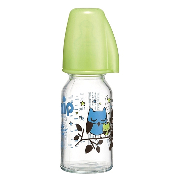 Bình Sữa Thủy Tinh Cổ Thường Nip NIP35069 Cho Bé Trai 125ml - Núm Ty Silicon Size S Dòng Chảy Chậm