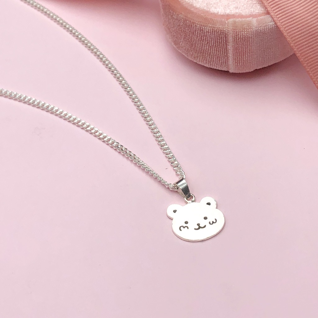 Dây Chuyền, Vòng Cổ Trẻ Em Bạc Ta Hình Mặt Gấu Béo Có Khắc Chữ Theo Yêu Cầu Bạc Hiểu Minh DTE069