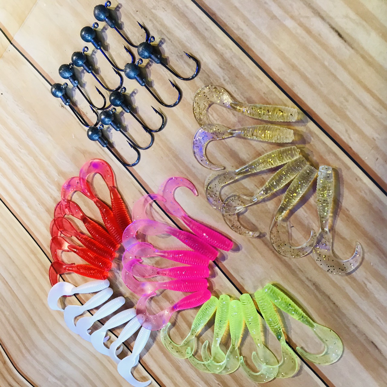 COMBO 10 Lưỡi câu jig head (nặng 5gam)  và 30 mồi giun mềm câu lure dài 5.5cm nặng 2.2gam, mồi câu chìm câu lóc, cá tráp, cá chẽm, câu cá biển, rô phi siêu nhạy