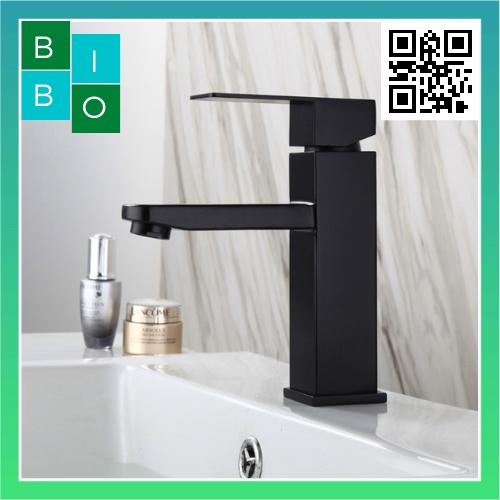 Vòi lavabo vuông nóng lạnh mạ đen inox 304
