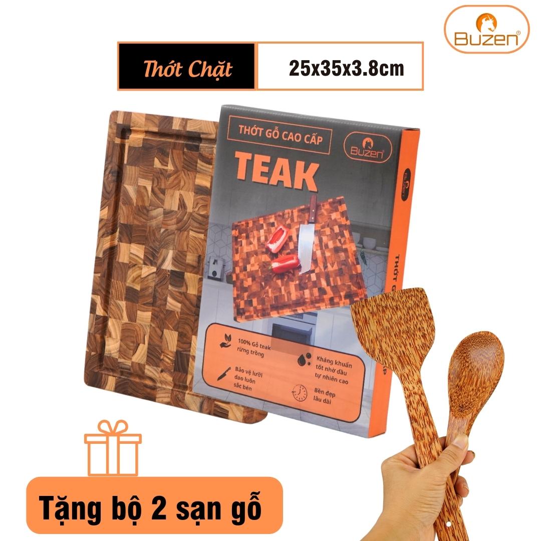 Thớt Gỗ Teak BUZEN Cao Cấp 35x25x3.8cm - Gỗ Cao Cấp Không Ra Mùn Dăm, Bảo Vệ Lưỡi Dao, Có Kiểm Định An Toàn