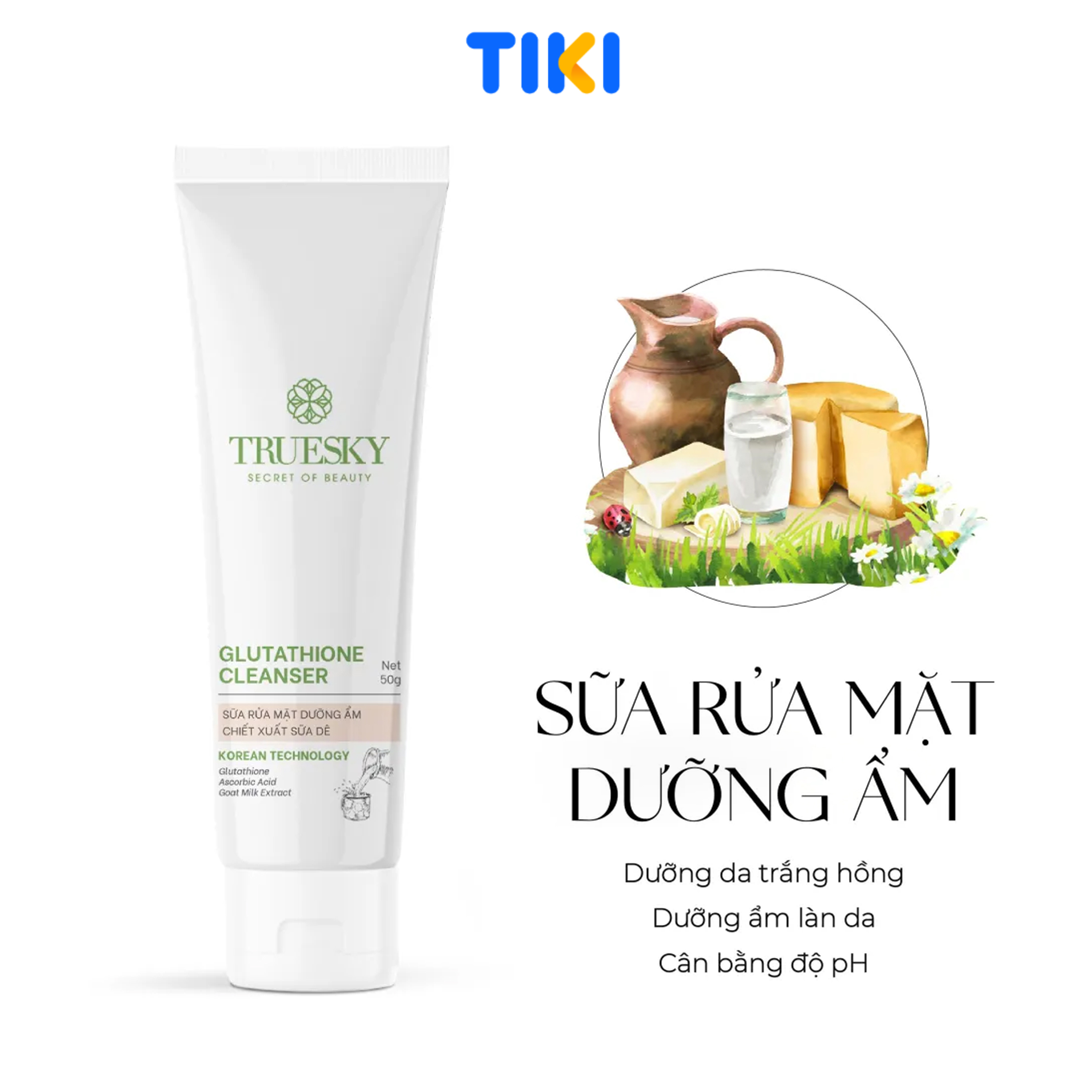 Sữa rửa mặt trắng da Truesky Glutathione Cleanser 50g chiết xuất sữa dê