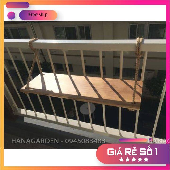 Bàn Gỗ Treo Ban Công 60x20cm ĐƠN GIẢN - TIỆN LỢI Tặng Kèm Dây Thừng Thư Giãn Gỗ Cao Su Ghép Tự Nhiên