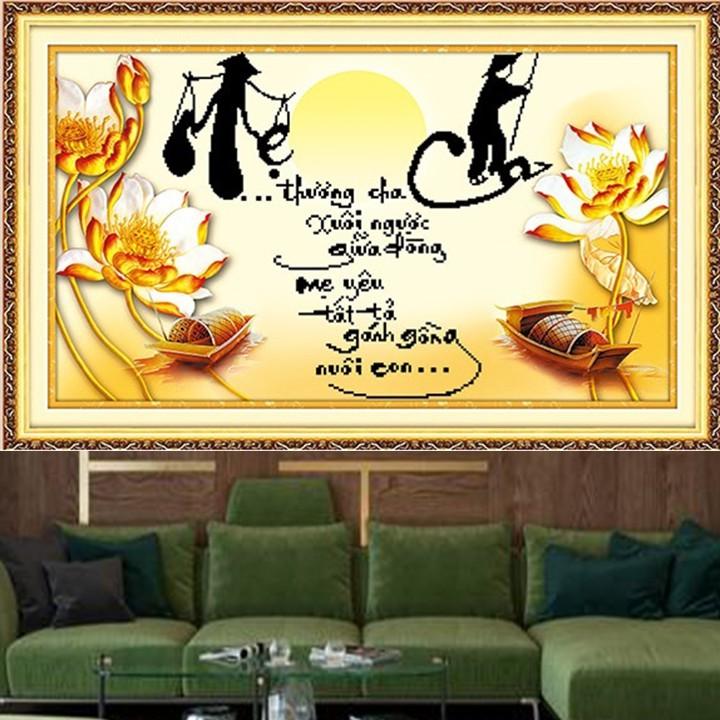 Tranh đá cha mẹ hoa sen vàng LG1171 - kích thước: 75 * 48cm.