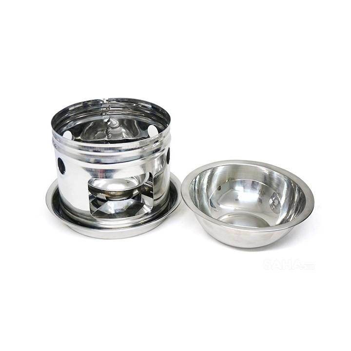 free ship 2 Bộ Nồi Lẩu Inox Một Người Kèm Bếp Cồn Tiện Dụng