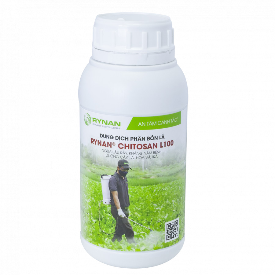 Phân bón lá chứa chitosan Rynan Chitosan L100 (500ml/chai) - Ngừa sâu rầy, kháng nấm bệnh, dưỡng cây, lá, hoa và quả