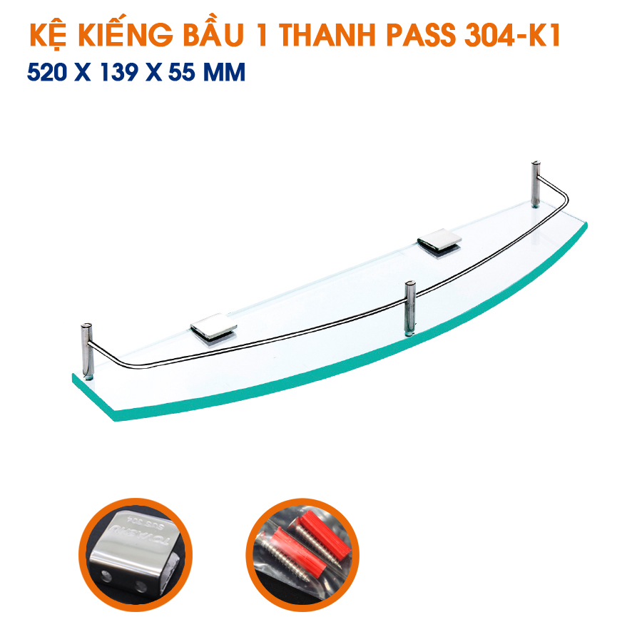 Kệ kiếng bầu 1 thanh pass vuông inox 304 TOVASHU 304-K1