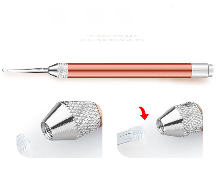 Bộ Dụng Cụ Lấy Ráy Tai cho Bé Có Đèn LED bằng thép không gỉ màu vàng hồng chất lượng cao tặng kèm hộp nhôm nguyên khối DRU - Hàng Chính Hãng