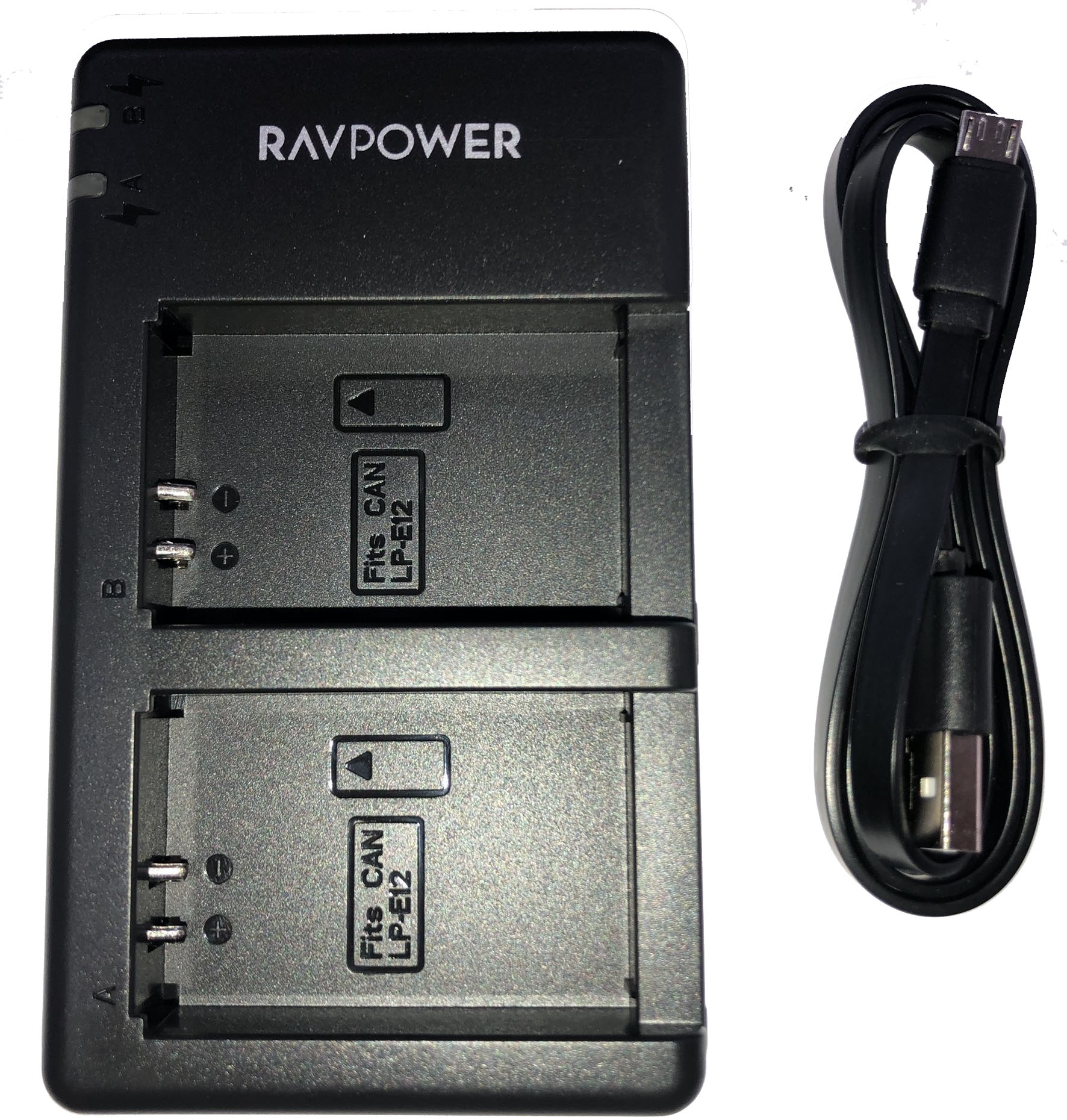 Bộ 2 Pin + Sạc Đôi RAVPower RP-BC029 Canon LP-E12 Cho Canon EOS M10, EOS M6, EOS M50, EOS M100, EOS M200, EOS 100D, EOS 200D, EOS 250D