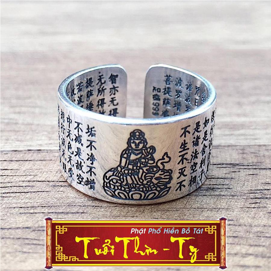 Nhẫn Bát Nhã Tâm Kinh- Phật Hộ Mệnh Tuổi Tỵ Mệnh Thủy Bạc Thái 9999 AKO1