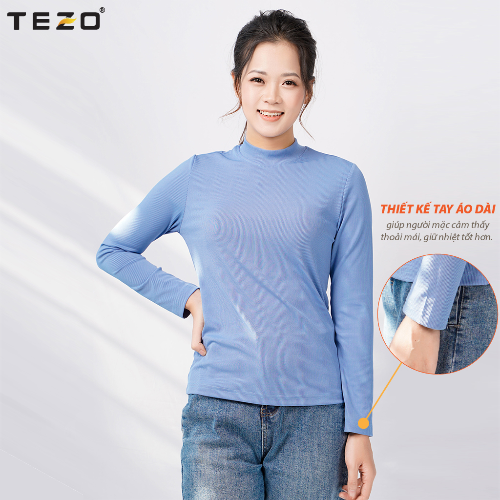 Áo thun tăm nữ cao cấp TEZO cổ 3 phân tay dài body 6 màu tươi trẻ thích hợp cho mùa thu đông