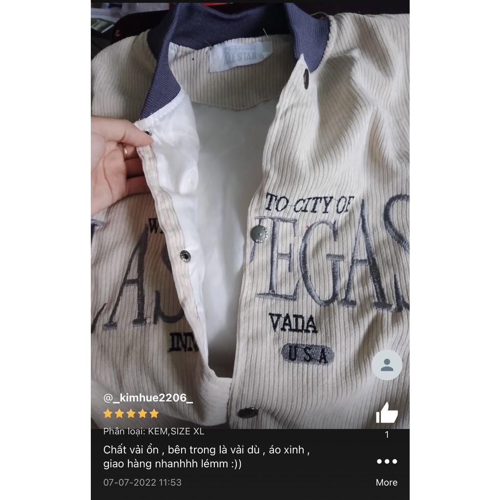 Áo Khoác Bomber Thêu LOGO LASVEGAS Chất Nhung Tăm 2 Lớp Form Rộng Unisex Nam Nữ 4 Mùa Ulzzang