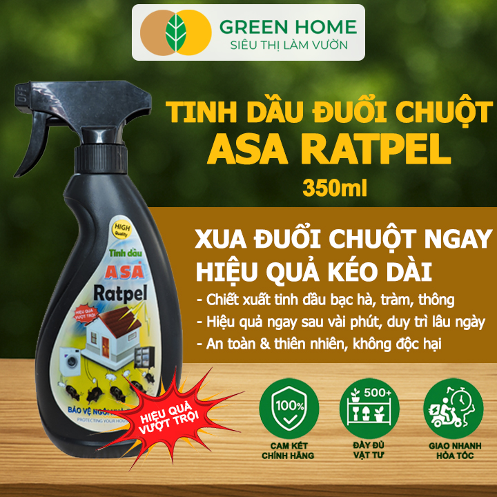 Tinh Dầu Xua Đuổi Chuột Greenhome, ASA Rapel, Chai 350ml, Thảo Mộc, An Toàn Cho Người Và Vật Nuôi