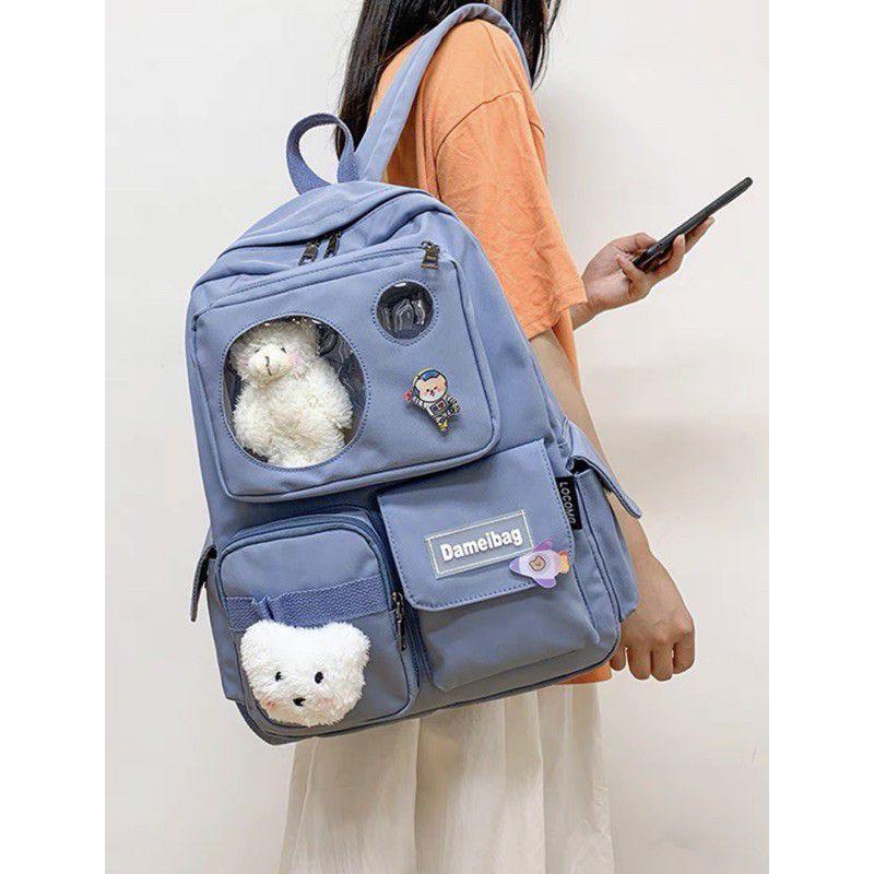Balo Ulzzang Hàn Quốc học sinh đi học đi chơi ngăn Mica trong suốt phối lưới đi học thời trang Cặp- Balo sinh viên học sinh đa năng