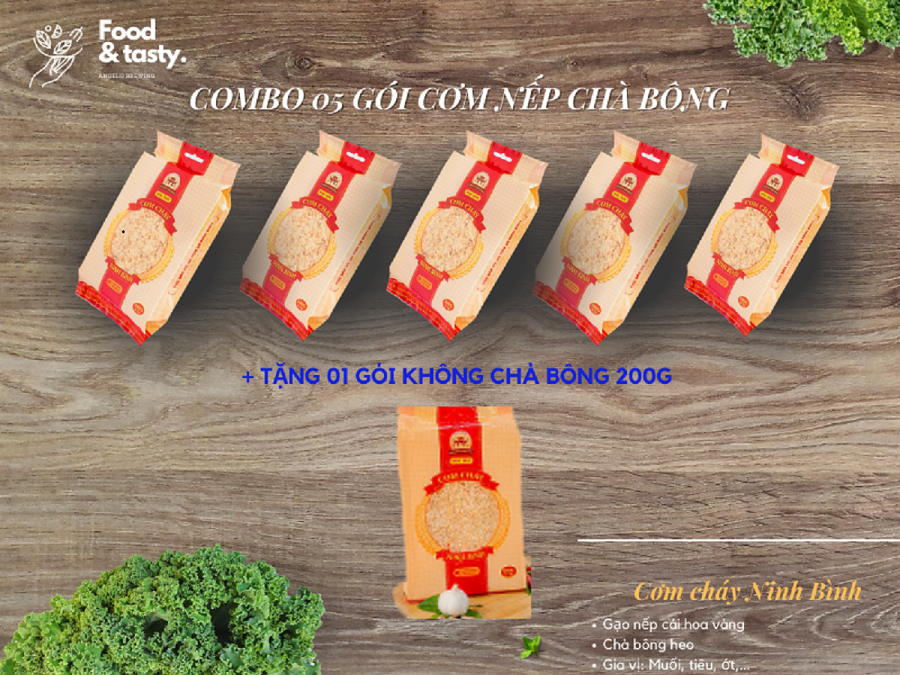 Combo 5 gói cơm cháy siêu chà bông tặng 01 gói cơm cháy không chà bông