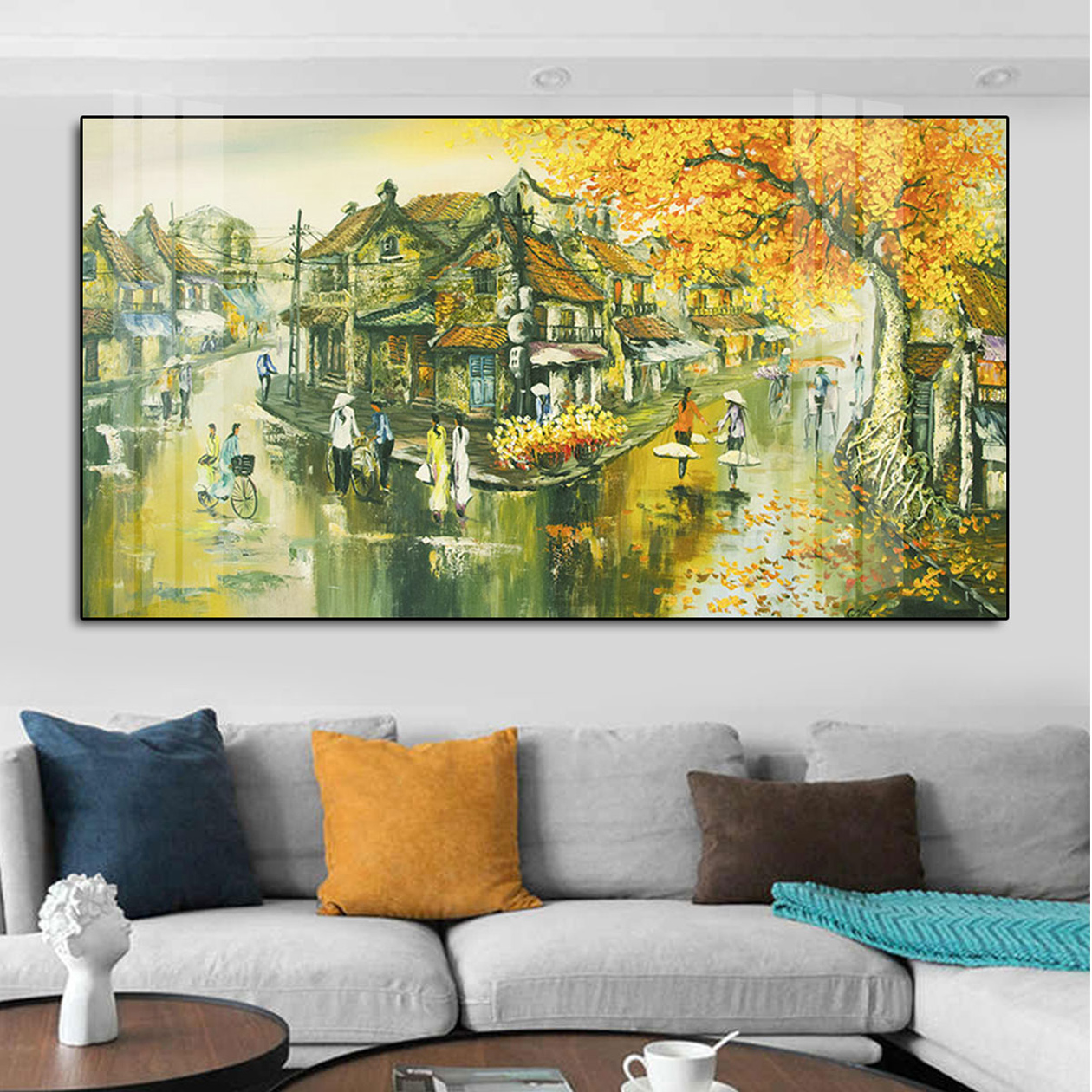 Tranh Phong Cảnh Đồng Quê Làng Xóm Việt Nam - Tranh Canvas Treo Tường Sang Trọng, Cao Cấp