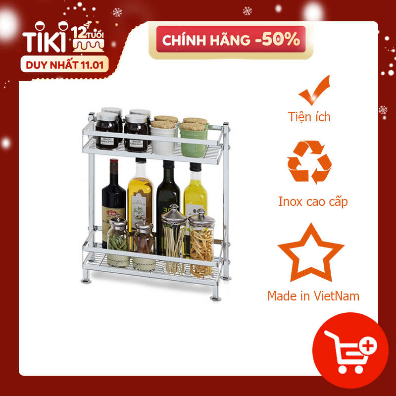 Kệ để gia vị 2-3 tầng cao cấp Foodcom chất liệu inox cao cấp không han gỉ, kệ đựng chai lọ đa năng, kệ để đồ nhà bếp gọn gàng sang trọng hơn