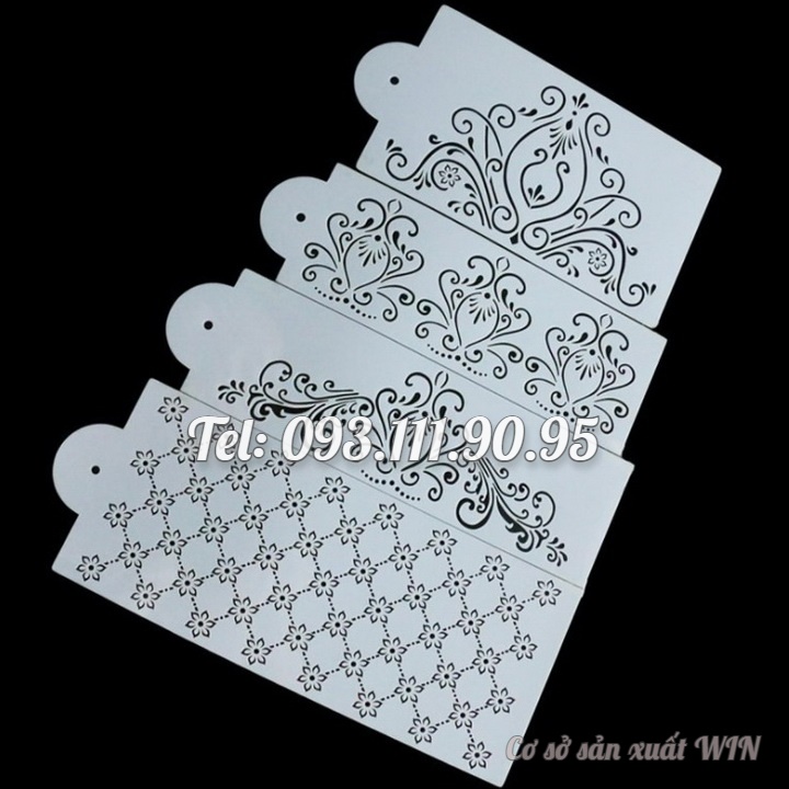 Bộ 4 khuôn rắc bột Stencil trang trí bánh, làm viền rau câu, fondant hoa văn kiểu Hàn Quốc - Mã số 1086