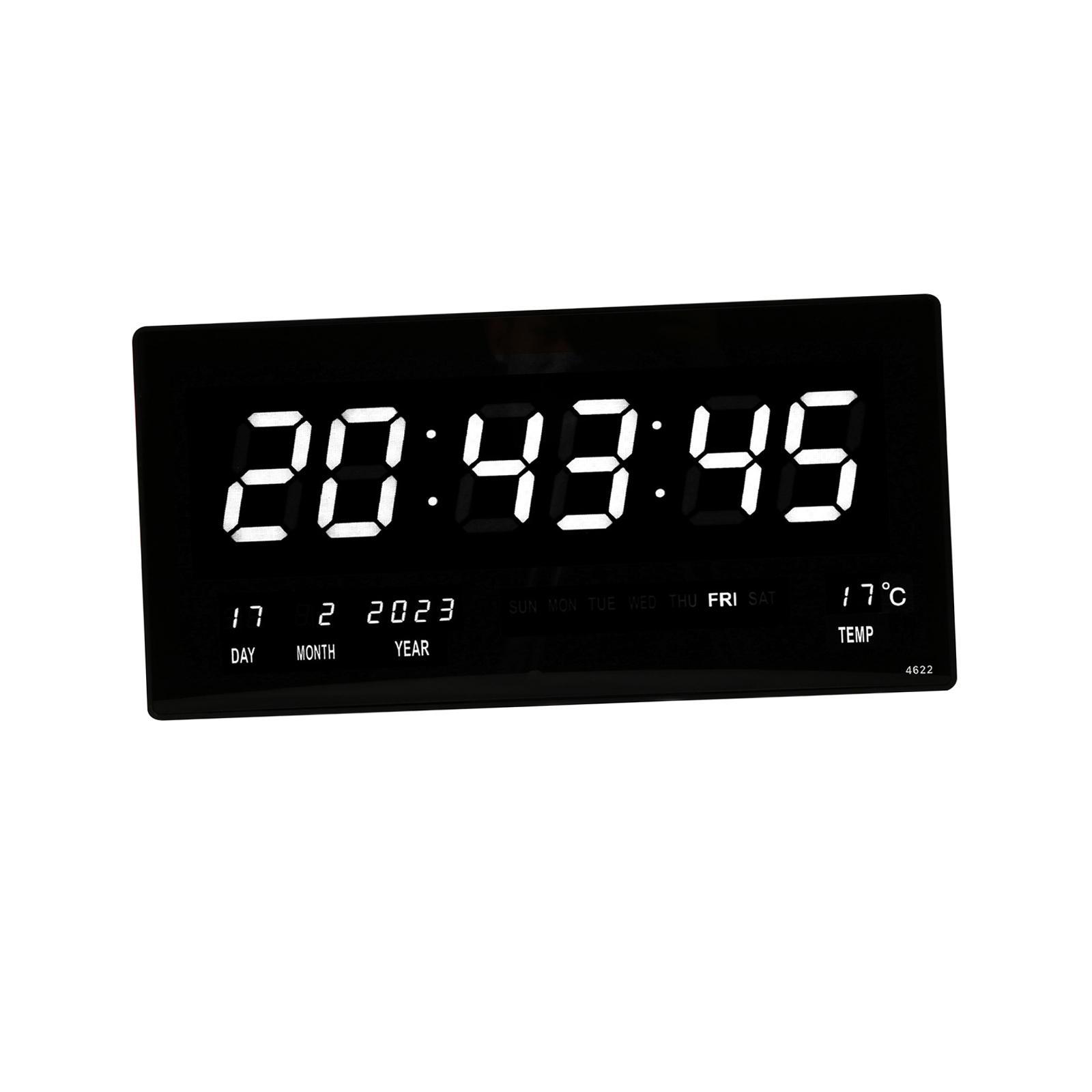 Rectangle Digital Wall Clock USB Indoor Temperature Day of Week Large Number