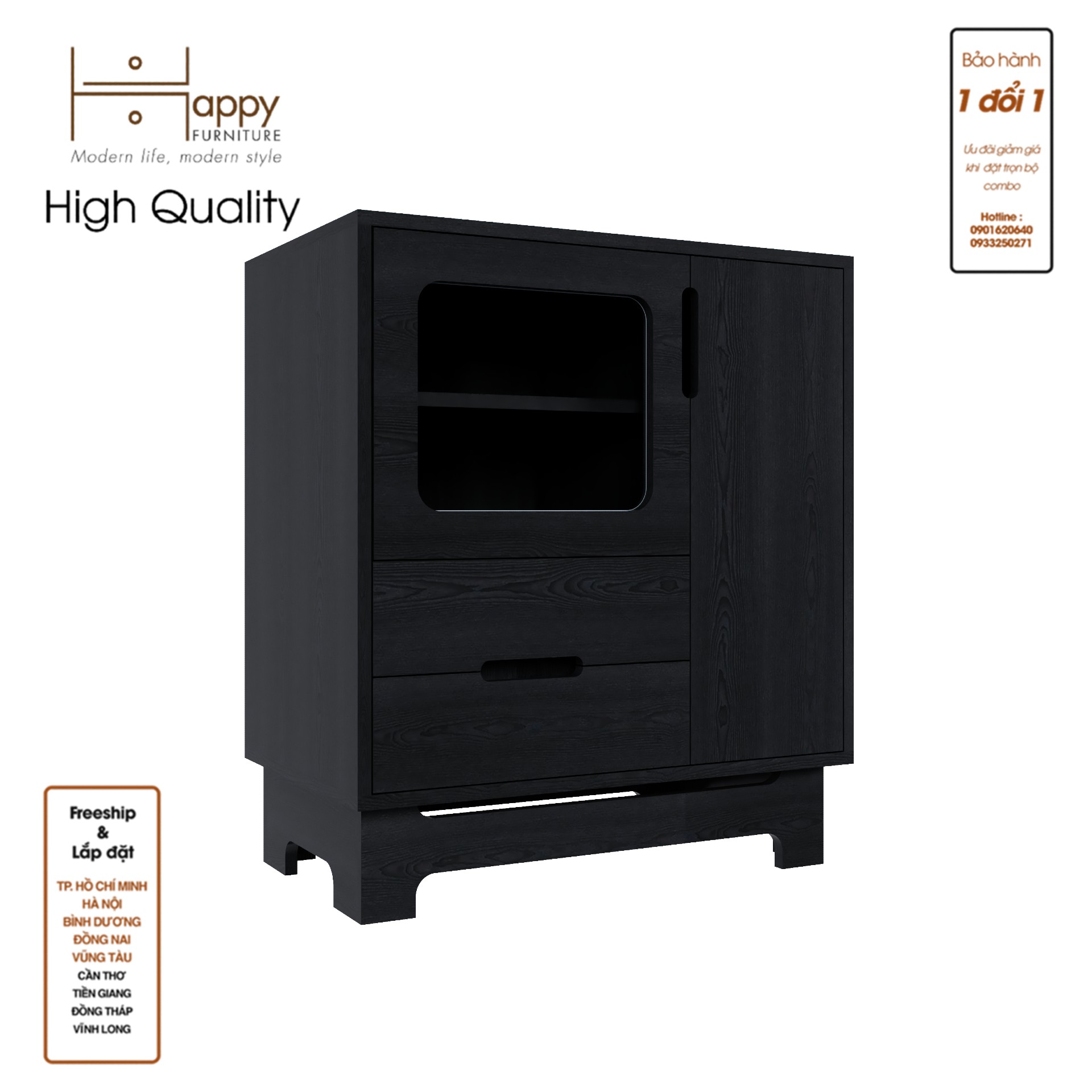 [Happy Home Furniture] MOLLY, Tủ lưu trữ cửa kính 2 cánh mở - 2 ngăn kéo, 72cm x 40cm x 82cm ( DxRxC), TCM_110