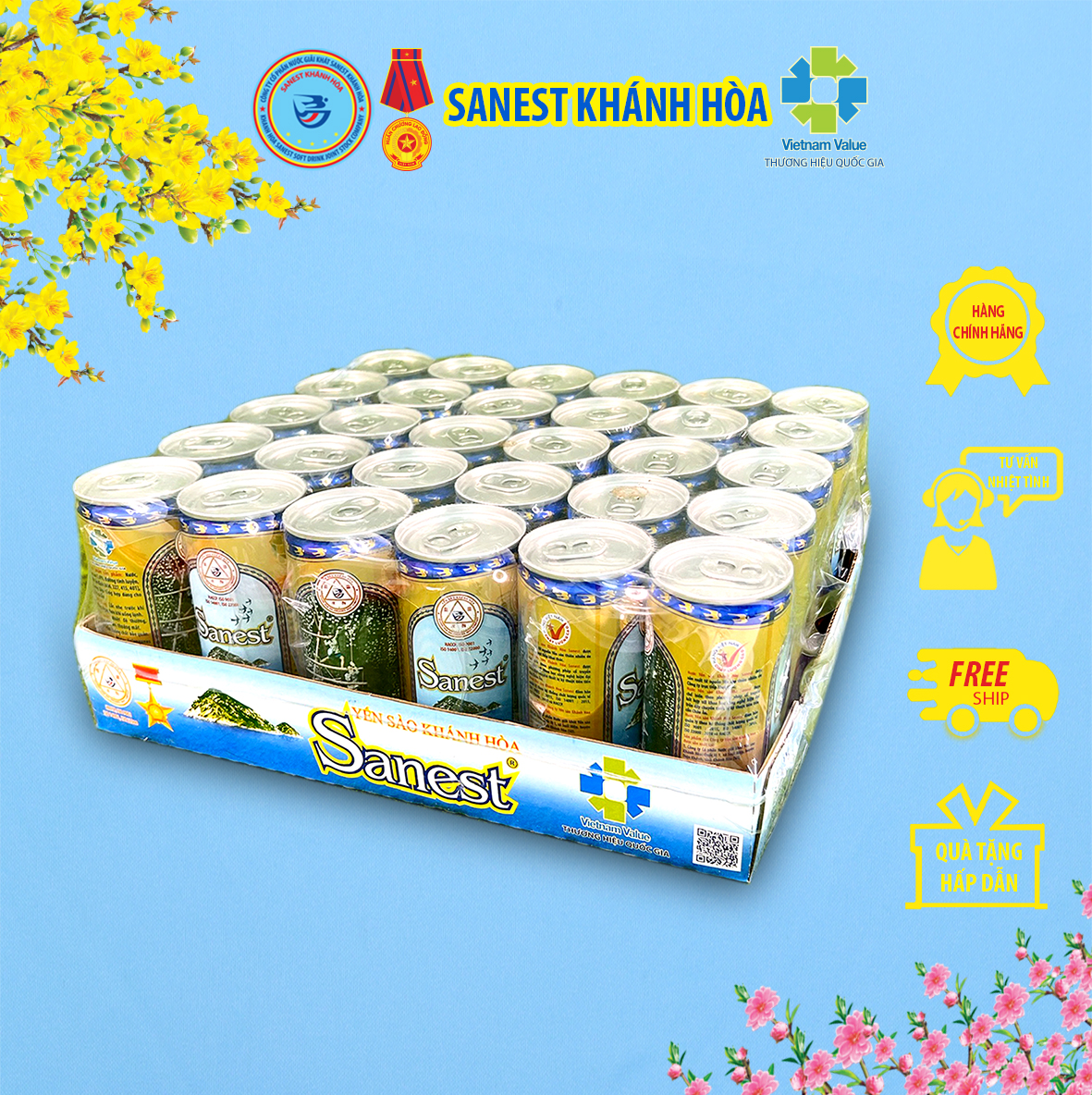 Khay 30 lon Nước Yến sào Khánh Hòa Sanest - Đóng lon 190ml