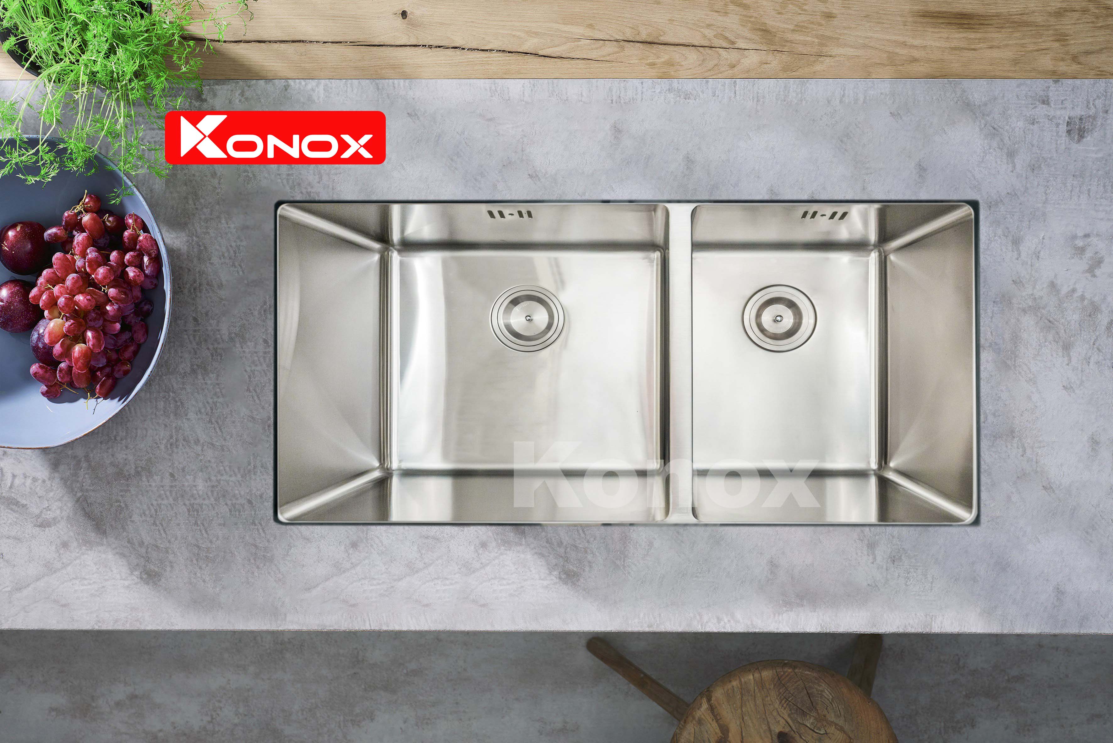 Chậu rửa bát Konox, Undermount Series, Model KN8144DU , Inox 304AISI tiêu chuẩn châu Âu, 810x440x220(mm), Hàng chính hãng