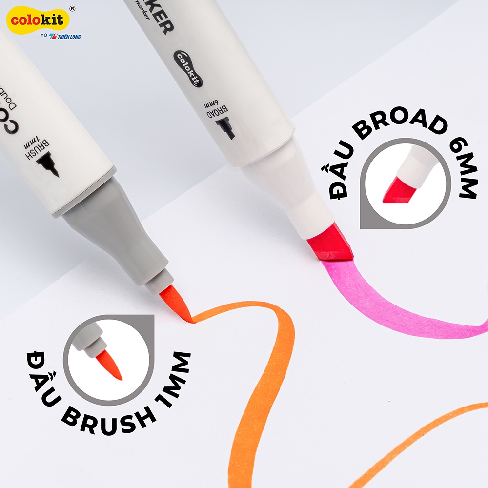 Bút dạ màu Art Marker chuyên nghiệp Thiên Long Colokit Tặng sổ Sketch - Bộ 12/24 màu - Bút màu dạ 2 đầu siêu đẹp dùng caligraphy cho học sinh, họa sĩ và thiết kế