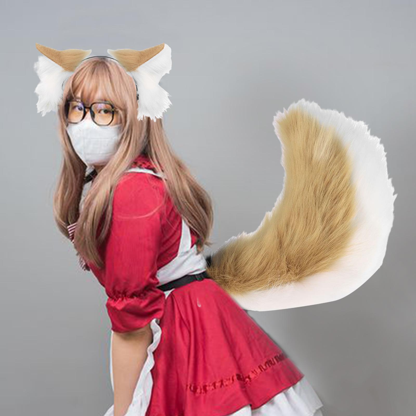 Cats Ears and Long Tail Decor Dress up Plush Hair Hoop Cosplay Set for Children Adults Party Carnival