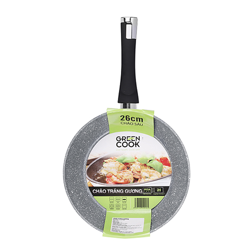 Chảo từ sâu lòng chống dính tráng gương vân đá Green Cook - Hàng chính hãng