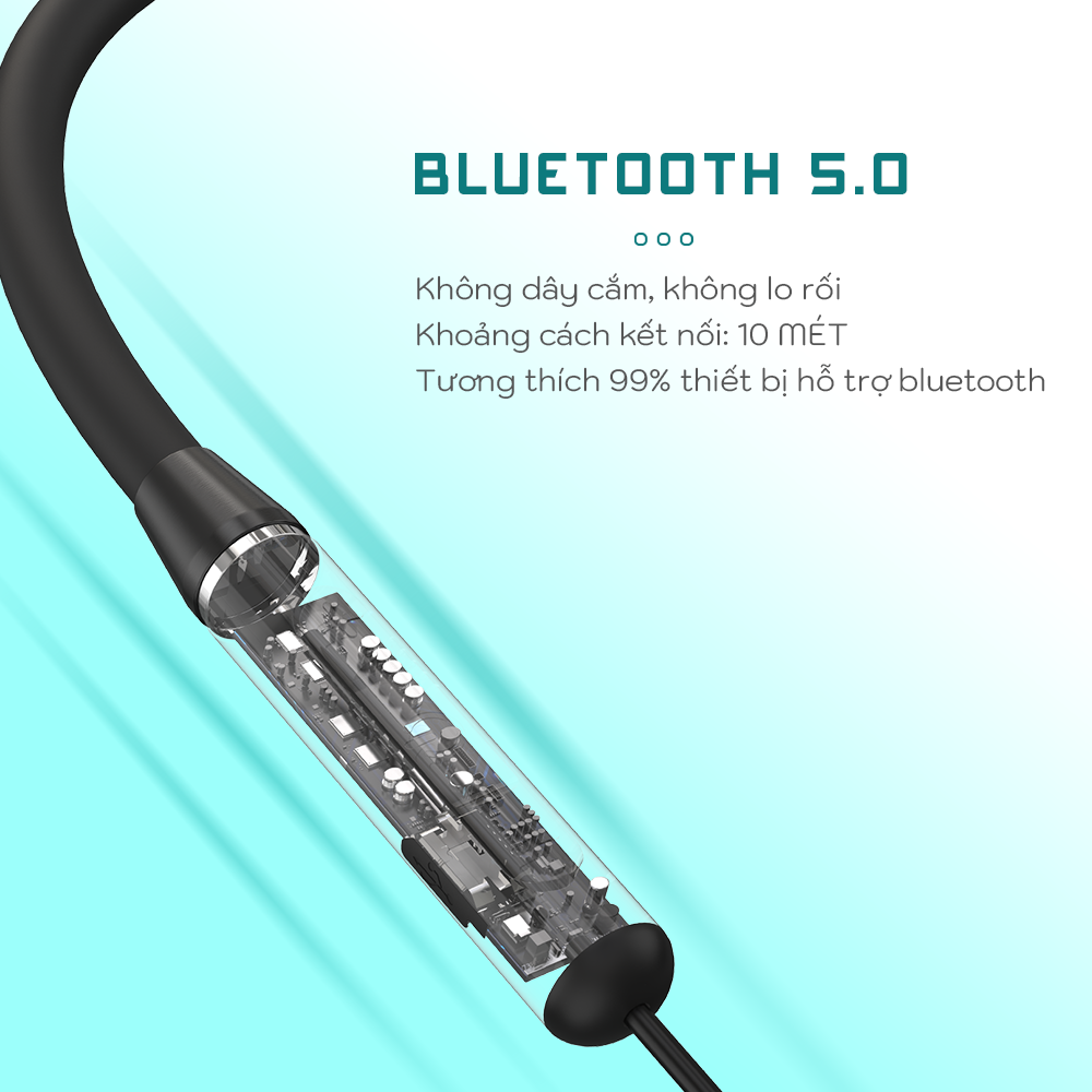 Tai nghe bluetooth JUYUPU BR101 đeo cổ thể thao popup V5.0 chống ồn tai nghe không dây dành cho iPhone Samsung OPPO VIVO HUAWEI XIAOMI - HÀNG CHÍNH HÃNG