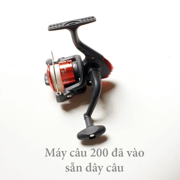 Bộ cần câu máy cần câu 2 khúc đặc kèm + máy câu 200 cuốn sẵn cước + full set phụ kiện