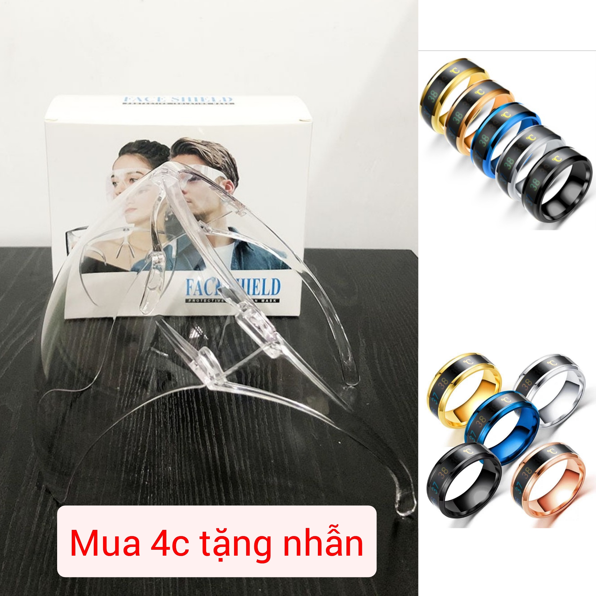 Kính chống giọt bắn Face Shield (Mua 4 cái tặng nhẫn cảm biến nhiệt độ)