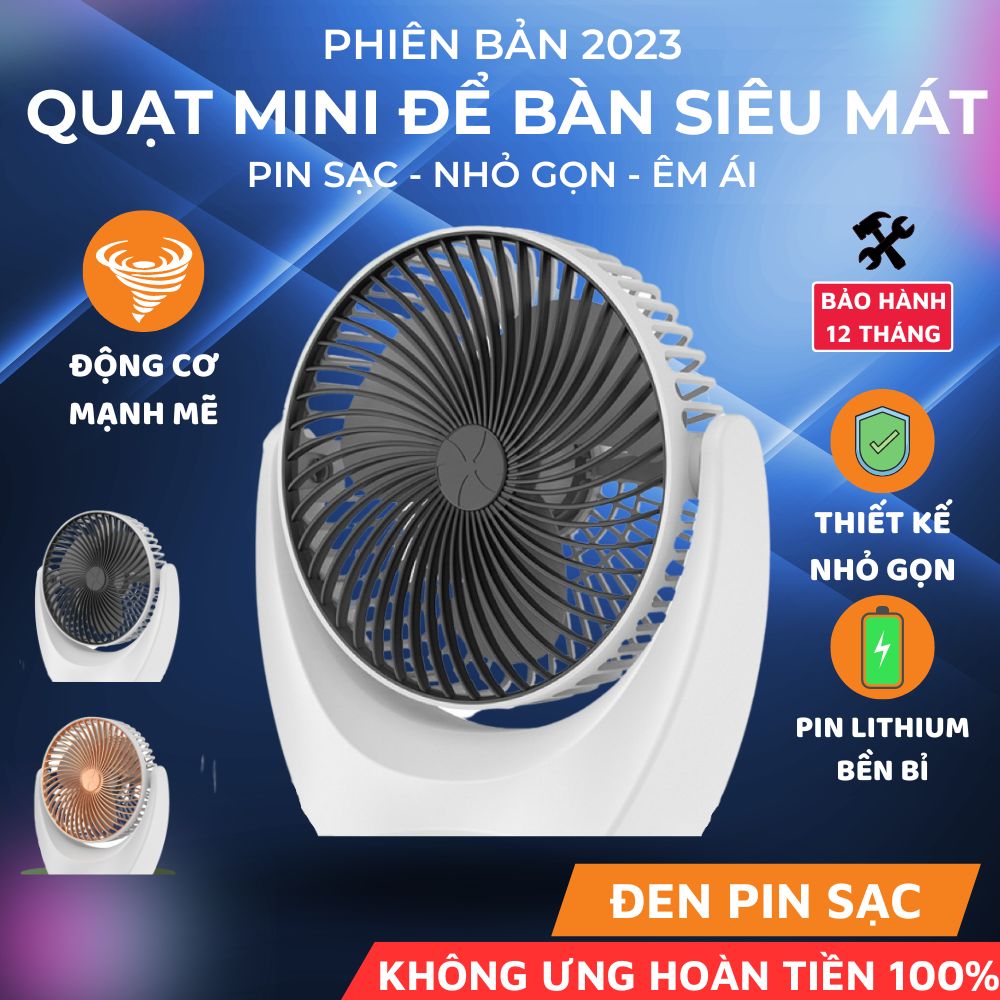 Quạt Để Bàn Tích Điện Đa Năng Q003 Siêu Mát 3 Cấp Độ Gió Xoay 210 Độ Nhỏ Gọn Tiện Lợi-Hàng Chính Hãng