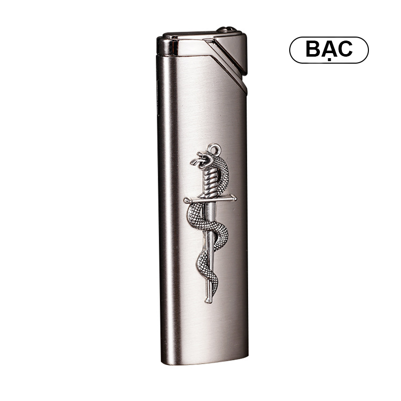Bật Lửa Khè Bóng Trơn Đính Charm Hình Rắn - Xài Gas